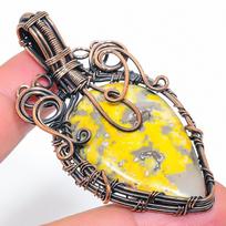 Natural Bumblebee Jasper Gemstone Copper Wire Wrap Gift Pendant 2.56  g9T54 yellow