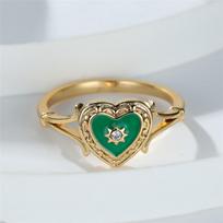 Bohemian Heart Aukso spalvos žiedai moterims Love Heart Juoda Emalio Žiedas Moteriškas Finger Statement Madingi papuošalai 6 žalia