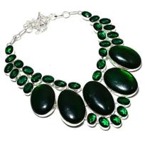Natural Green Labradorite,Peridot Gemstone 925 Sterling Silver Necklace 18  Q1w65 gray