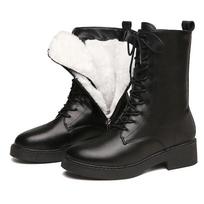 Women's Boots Winter Shoes Black Leather Fur Boots Plush Warm Ankle Booties Platform Chunky Boots Fashion Designer 36 juoda