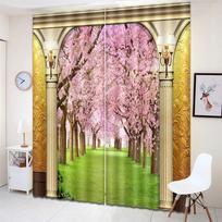 Scenic Flower Tree Living Room Curtains Natural Forest Curtain For Bedroom 3D Print Window Treatment Drapes 2pcs W50xH130(CM)x2PCS-Grommet Top gray