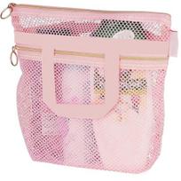 Shower Handbag Hollow Mesh See-through Large Capacity Zipper Closure Quick Drying Portable Cosmetic rožinė