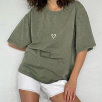 Vintage Washed and Old Casual Short Sleeve Women's T-shirt Summer Round Neck Love Half Sleeve Tops L žalia
