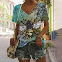 New 3D Print Women's T-shirt Bee Graphic Harajuku Clothing Female Casual Streetwear Summer V-Neck Oversized Short Sleeve Shirt 3XL black
