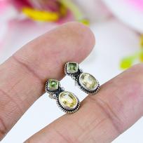 Natural Citrine,Peridot 925 Solid Sterling Silver Jewelry Tops Earring .75  G3G14 gray