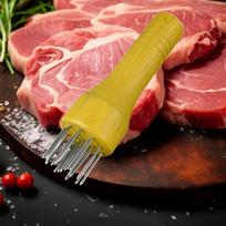 Meat Tenderizer Sharp Pins with Wooden Handle, Kitchen Cooking Tool, for Marinade Tenderizing Turkey yellow