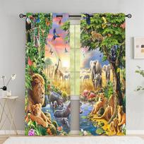 Children Like Forest Animal World Curtain Tiger Lion Shade Curtains Living Room Bedroom Home Decoration 100W130H(CM)40x51in&Grommet Top white