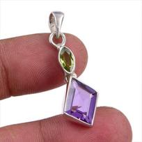 Natural Amethyst,Peridot Gemstone 925 Sterling Silver Jewelry Pendant 1.50  v2T88 brown