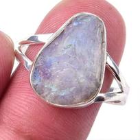 Natural Rainbow Moon Stone Gemstone Handmade 925 Sterling Silver Ring S.10 w4p47 gray