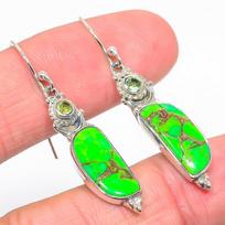 Natural Copper Turquoise,Peridot 925 Solid Sterling Silver Earring 1.75  l8Z84 pink