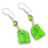 Natural Green Turquoise, Peridot Gemstone 925 Sterling Silver Earring 2.01  I5D78 green
