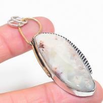 Natural Laguna Lace Agate Stone Two Tone 925 Sterling Silver Pendant 2.56  Q2L01
