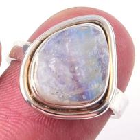 Natural Rainbow Moon Stone Gemstone Handmade 925 Sterling Silver Ring S.6 P6Y03 gray