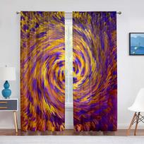 Ciano mėlynos spalvos psichodelinės, trippy, hipi suktukų tiulio užuolaidos svetainės dekoravimui, šifono, permatomos, voile virtuvės, miegamojo užuolaida 1 PCS W100XH250cm&Grommet Top orange