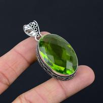 Peridot Gemstone Pendant Solid 925 Sterling Silver Pendant Jewelry Gift For Unisex LG-042 gray