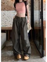 American Dancing Casual Overalls Women Jazz Retro Parachute Pants Mountaineering Sports Pants Loose Casual Pants Wide Leg Pants 3XL armijos žalia spalva
