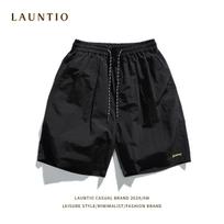 Basic Capris Men's Versatile Summer Four Color Embroidered Drawstring Loose Casual Shorts for Men M juoda