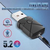 5-in-1 Bluetooth 5.2 imtuvas siųstuvas USB kompiuterio garso plokštė 3.5 automobilio Bluetooth imtuvas Bluetooth stick
