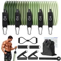 12pcs Bodybuilding Resistance Bands Set Elastic Exercise Bands Men Women Muscle &Strength Training Fitness Bands Gym Equipment beige