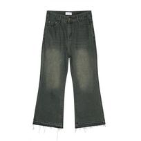 Men's Clothing New Product Retro Distressed Hem Fringe Design Micro Flared Jeans S mėlyna