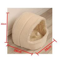 Cartoon Pet House Warm Dog Bed Kennel Soft Bed With Bow Washable Cushion Puppy Bed Foldable Dog Small Cat House suitable 3kg pet beige