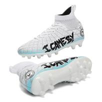 Football Shoes 31-48 Men's High-top Football Boots Large Size Long Nails Leather Boys Soccer Shoes 32 balta