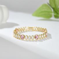 5MM Round Oval Tennis Bracelet 18k Gold Non Tarnish Waterproof With White Pink Zircon white