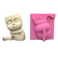 Cute Mermaids Flower  Silicone Molds Pen Holder Epoxy Resin Mold Succulent Planter Making Tool for  Crafts beige