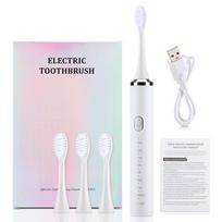 Nešiojamas elektrinis „Sonic“ dantų šepetėlis suaugusiems „Smart Tooth Brush“ dantų balinimas, USB įkraunamas dantų šepetėlis su 3 keičiamomis galvutėmis white