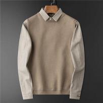Men's Sweater Autumn Winter Lapel Fake Two Casual Knitwear Patchwork Color Contrast Slim-fit Business M