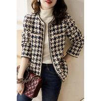 Bright Silk Bright Line Decoration Plaid Vintage O Neck Long Sleeve Women's Jacket Covered Button Short Jackets Coat Women S smėlis