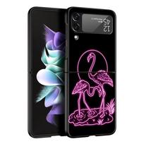 Telefono dėklas Samsung Galaxy Z Flip 3 4 5 sulankstomam mobiliajam telefonui, kietas PC apvalkalas, Fundas Capa apsauginis dangtelis, flamingo, neoninė gėlė, bangos meno dizainas Samsung Z Flip 5