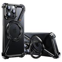 Prabangus metalinis Z formos stovas magnetinis telefono dėklas iPhone 16 15 14 13 Pro Max Magsafe aliuminio lydinio pasukamas berėmis aušinantis dangtelis For iPhone 15 Pro Max juoda