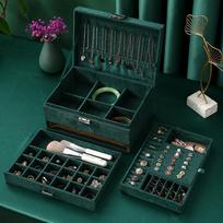 TDZQ Large 3layers Jewellery Box Leather Finish Storage Drawer Cabinet Necklace Organizer žalia