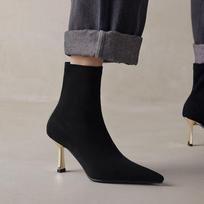Krazing Pot Flock Winter Stiletto High Heels Modern Boots Women Zipper Size 40 Street Wear Elastic Ankle Boots 34 juoda