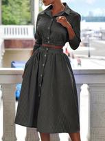 Autumn and Winter Fashion Temperament Long-sleeved Striped Shirt Suit Half-body Skirt Two-piece Set XL juoda