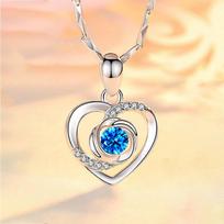 999 Sterling Silver Necklace Women's Heart Rose Pure Silver Pendant Arrow Heart Chain 999 mėlyna