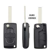 4 mygtukų atlenkiamas nuotolinio rakto korpusas pakabukai Peugeot 307 308 408 1007 Citroen C4 C5 C8 Triomphe Quatre neapipjautas ašmenys su grioveliu CE0523 HU83 CE0523