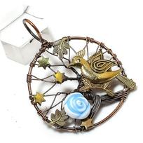 Carving Flower Gemstone Handmade Copper Wire Wrap Jewelry Pendant 2.17  F9O19