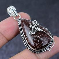 Poppy Jasper Gemstone Handmade 925 Sterling Silver Jewelry Pendant 2.17  l0P61 gray