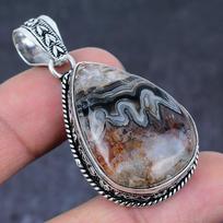 Laguna Lace Agate Gemstone Handmade 925 Sterling Silver Gift Pendant 2.05  S7N45
