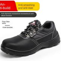 Labor Protection Shoes Anti-Smash and Anti-Puncture Lightweight Steel Toe Cap Dustproof and Breathable Protective Work Shoes 46 black