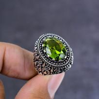 Peridot Gemstone Handmade 925 Sterling Silver Gift Jewelry Ring Size 8 F8J18 black