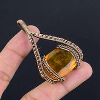 Citrine Gemstone Pendant | Oxidized Copper Wire Wrapped | Necklace Pendant | Handmade Copper Pendant Jewelry Gift For Her/himLC-310 brown