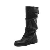 Krazing Pot Microfiber Winter Chunky Heels Motorcycle Boots Platform Women Round Toe Keep Warm Pleated Decorations Thigh High Boots 34 juoda