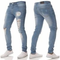 Fashionable And Casual Men'S Jeans With Personality, Ripped Holes, Slim Fit, Small Feet, Handsome And Versatile Pants 28 šviesiai mėlyna spalva