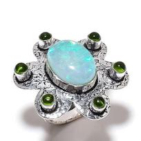 Natural Green Triplet Opal,Peridot Gemstone 925 Sterling Silver Ring Size 8 T0J57 gray