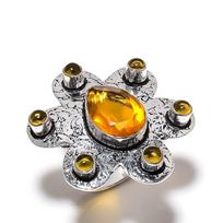 Natural Citrine Gemstone Handmade 925 Sterling Silver Gift Ring Size 10 H0v80 gray