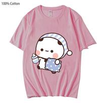 Poros marškinėliai Kawaii Cute BuBu Panda ketina miegoti su DuDu Bear grafiniai marškinėliai 100% medvilnė Vyriški Moteriški drabužiai Marškinėliai ilgomis rankovėmis S juoda