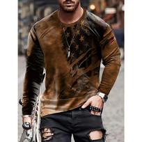 Mens Fashionable Hazy Flag Long Sleeve T-shirt - Vintage Print, Comfortable Cotton Blend, Summer Stylish Tee - M